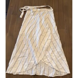 Wilfred Aritzia 100% Linen Wrap Skirt XS White Navy Pinstripe Stripe Midi 72200